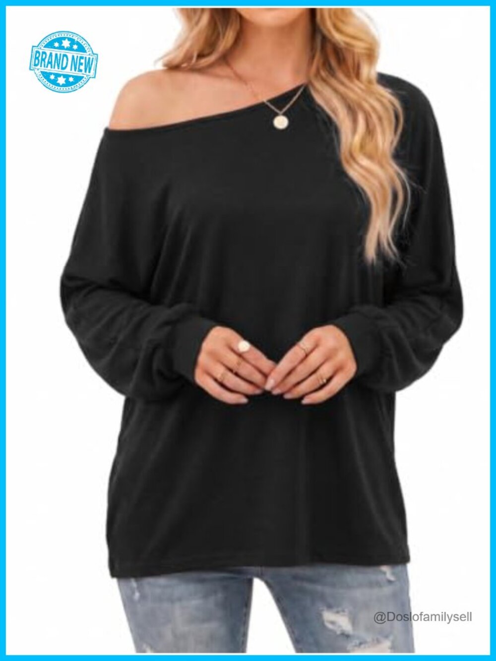 Womens Off Shoulder Batwing Sleeve Oversized Sweater Pullover Loose Knit Top